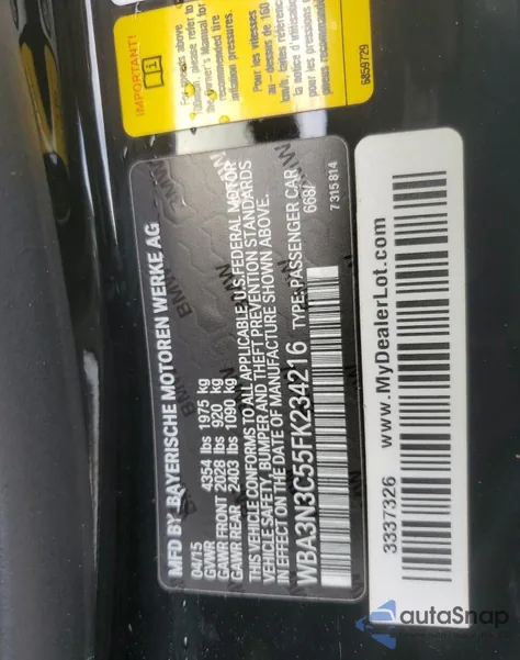2015 BMW 428 I from USA, damaged, VIN WBA3N3C55FK234216